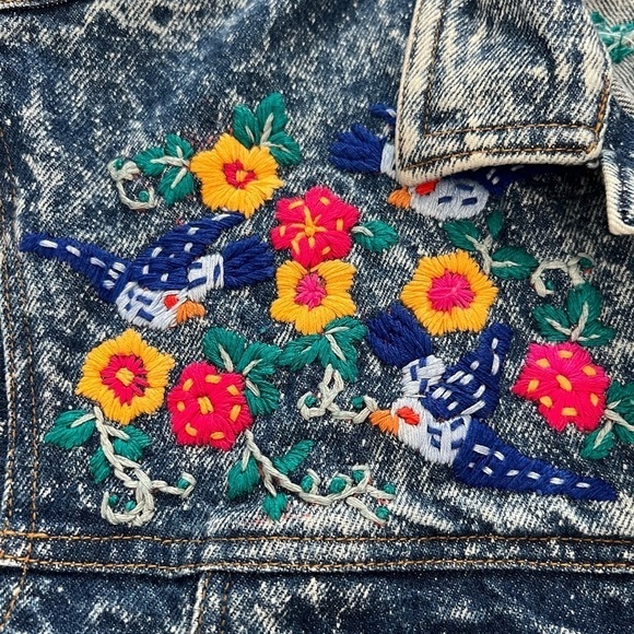 Las Manos Women’s Bohemian style hand embroidered Denim Jean Jacket Size Large - Picture 15 of 15